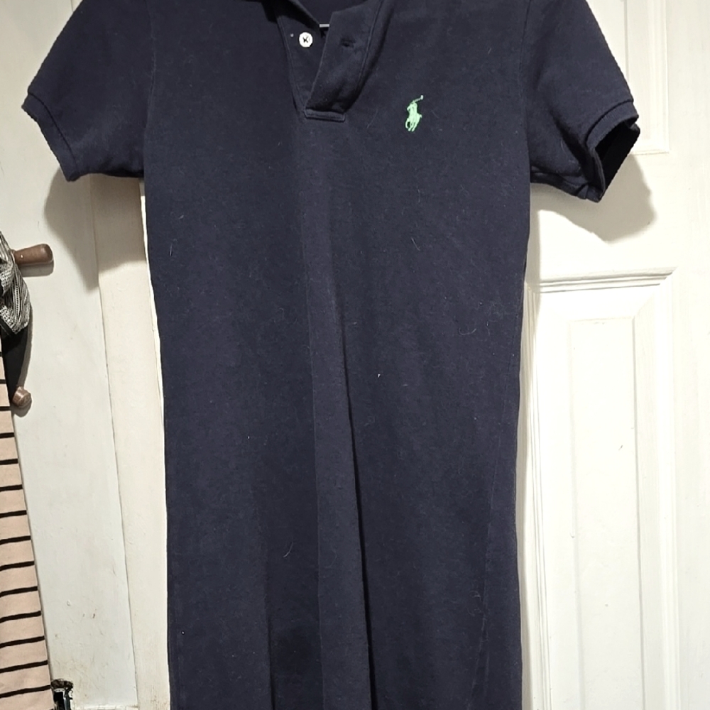 Navy Polo Dress with Green Logo